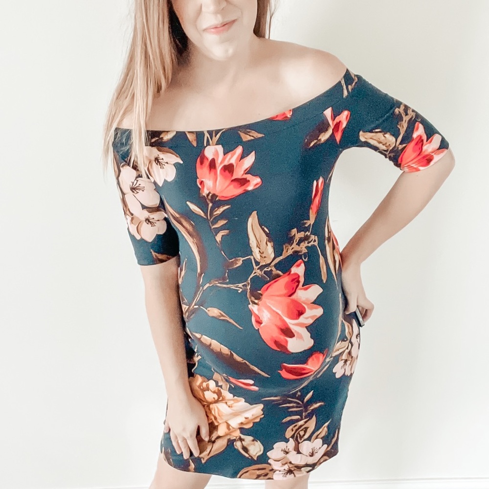 French Grey Maternity Off Shoulder Dress